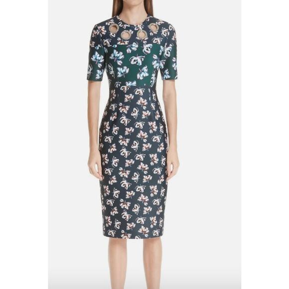 Yigal Azrouel Scuba Knit Floral Midi Dress Grommets Flattering Women's 2 - Picture 1 of 14